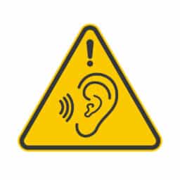 Safety triangle sign : loud noise, high decibel sound alert .